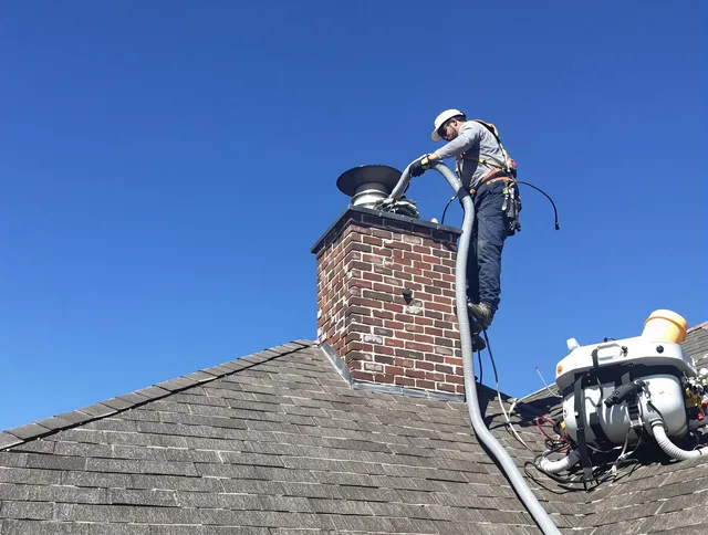 Dedicated Winchester Chimney Sweep team member cleaning a chimney in Winchester, CT