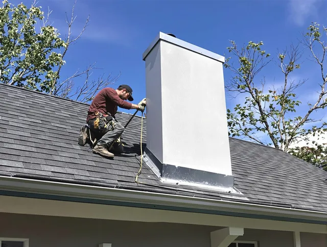 Winchester Chimney Sweep team member finishing chimney construction in Winchester, CT