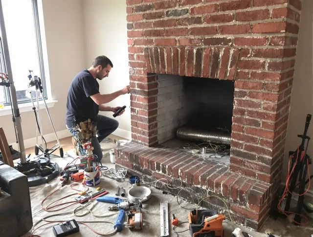 Winchester Chimney Sweep specialist finalizing chimney liner service in Winchester, CT