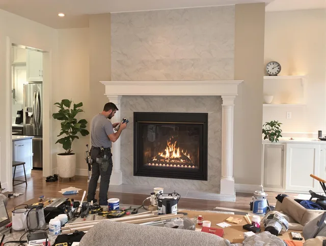 Newly installed fireplace by Winchester Chimney Sweep in Winchester, CT