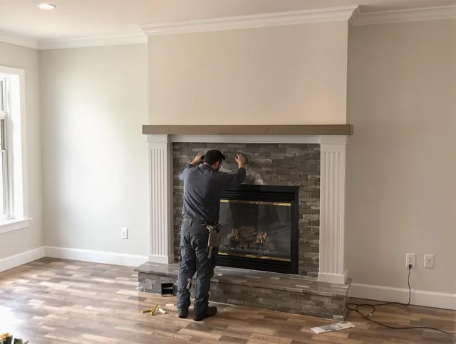 Winchester Chimney Sweep finishing a custom fireplace install in Winchester, CT